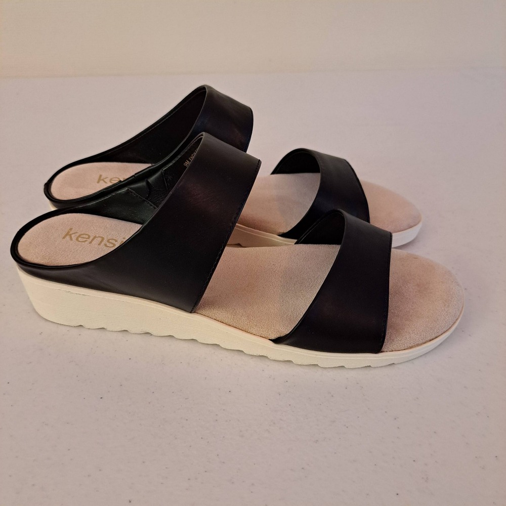 Kensie Slide Sandals Womens 8 Black Excellent Platform Two Strap 1182-378-B14
